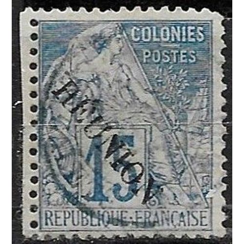 France, Ils De La Réunion, Colonie Française 1891, Beau Timbre Yvert 22, Type Alphée Dubois 15c. Bleu, Oblitéré, Cote 8 Euros.