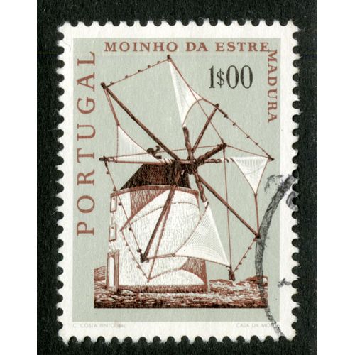 Timbre Oblitéré Portugal, Moinho Da Estre Madura, 1s00