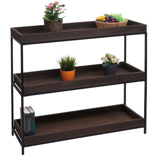 Étagère Hwc-K71, Étagère Sur Pied Étagère À Plantes Étagère À Livres, Bois Métal 3 Étagères 90x100x35cm   Brun Foncé