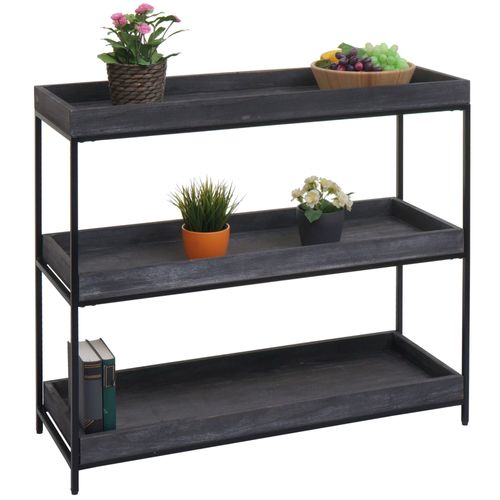 Étagère Hwc-K71, Étagère Sur Pied Étagère À Plantes Étagère À Livres, Bois Métal 3 Étagères 90x100x35cm   Gris Foncé