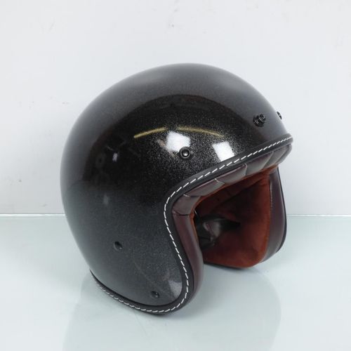 Casque Jet Torx Sunday Glitter Black Shiny Taille Xxl 63-64 Pour Moto Custom Vintage