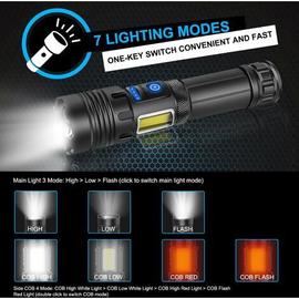 Lampe Torche LED Ultra Puissante, 10000 Lumens Lampe Torche Rechargeable,  Lampe Tactique, 5 Modes USB Torche, IPX5 Étanche, Zoomable Antichoc