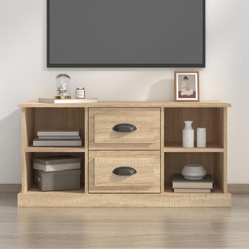 Meuble Tv Chêne Design Bois D'ingénierie Rangement + Tiroir 99x35x48cm