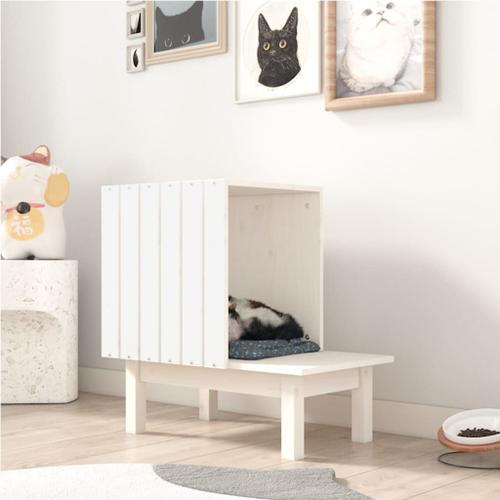 Vidaxl Maison Pour Chat Blanc 60x36x60 Cm Bois De Pin Massif