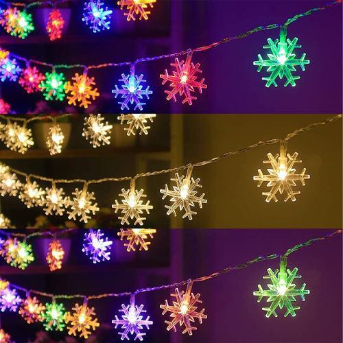 Lumières de Noël, guirlandes de flocon de neige 19.6ft 40 LED guirlandes lumineuses à piles étanche pour l'hiver Noël jardin patio chambre décor de fête intérieur extérieur(coloré)