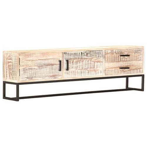 Vidaxl Meuble Tv Blanc 140 X 30 X 45 Cm Bois D'acacia Massif
