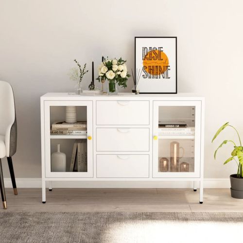 Vidaxl Buffet Blanc 105x35x70 Cm Acier Et Verre Trempé