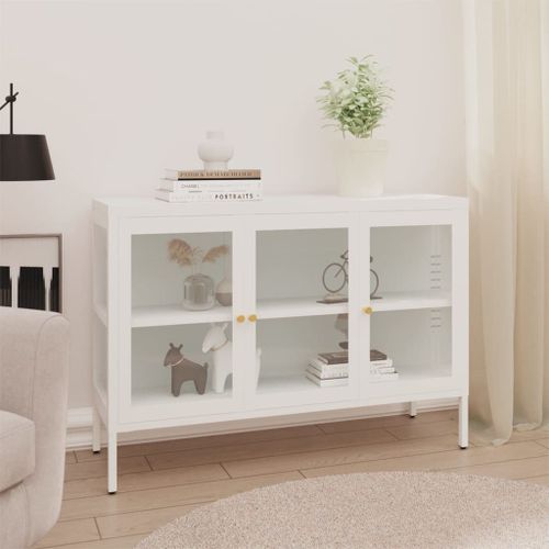 Vidaxl Buffet Blanc 105x35x70 Cm Acier Et Verre