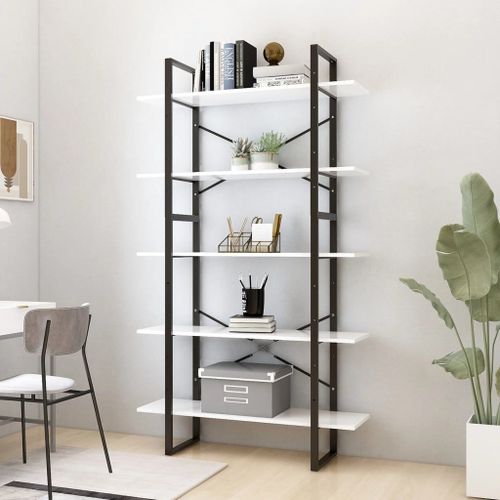 Vidaxl Bibliothèque À 5 Niveaux Blanc 100x30x175 Cm Bois D'ingénierie