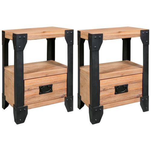 Vidaxl Tables De Chevet 2 Pcs Bois D'acacia Massif Acier 40x30x54 Cm