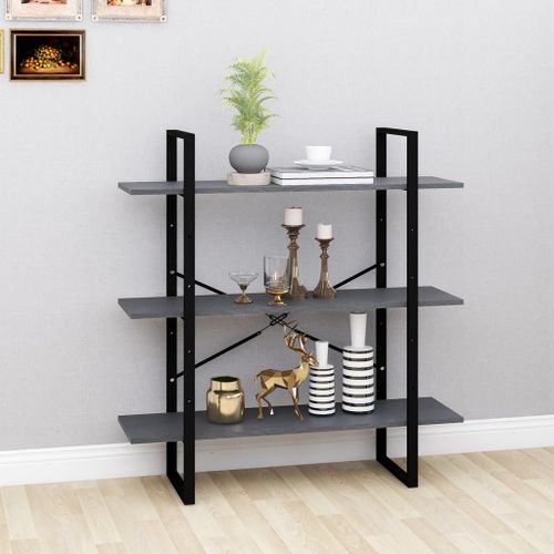 Vidaxl Bibliothèque À 3 Niveaux Gris 100x30x105 Cm Bois De Pin Massif