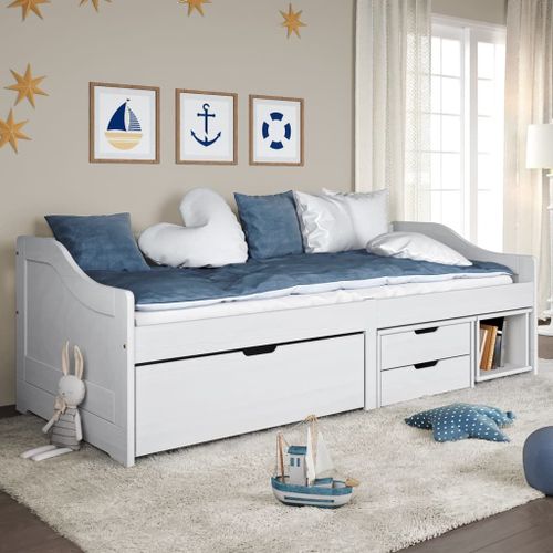 Vidaxl Lit De Jour Avec 3 Tiroirs Irun Blanc 90x200 Cm Bois Pin Massif