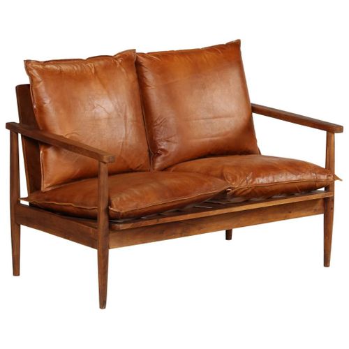 Vidaxl Canapé À 2 Places Cuir Véritable Avec Bois D'acacia Marron
