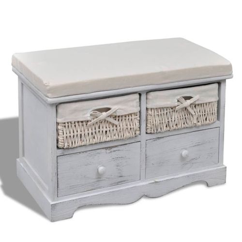 Vidaxl Banc De Rangement Blanc 62x33x42 Cm Bois De Paulownia