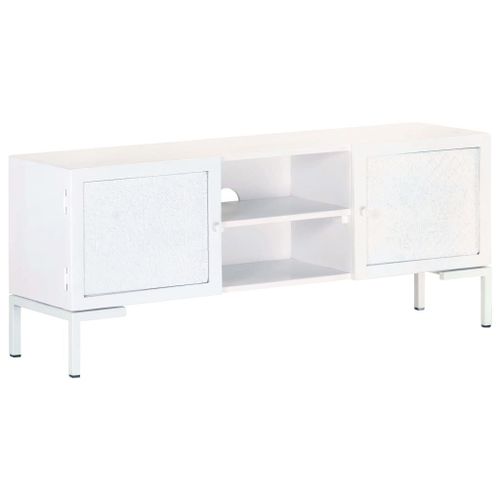 Vidaxl Meuble Tv Blanc 115x30x46 Cm Bois Massif De Manguier