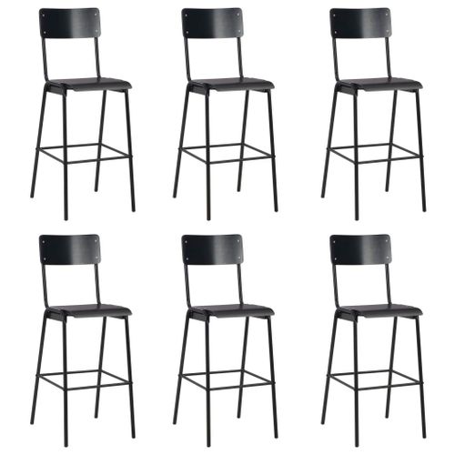 Vidaxl Chaises De Bar Lot De 6 Noir Contreplaqué Solide Et Acier