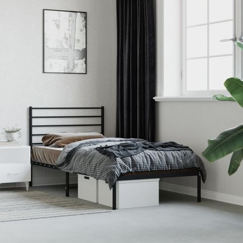 Vidaxl Cadre De Lit Métal Sans Matelas Avec Tête De Lit Noir 100x190cm
