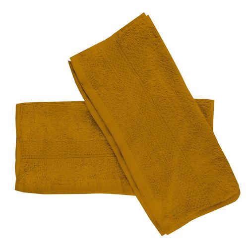 Lot De 2 Serviettes Invités En Coton 500 Gr/M2 Lagune Moutarde, Par Soleil D'ocre