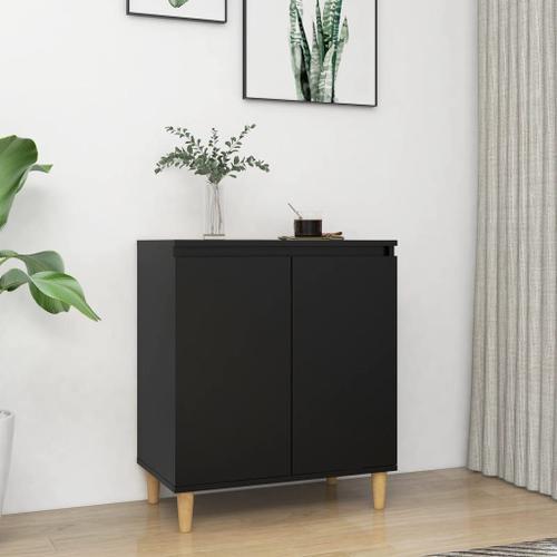 Vidaxl Buffet Avec Pieds En Bois Massif Noir 60x35x70 Cm Aggloméré