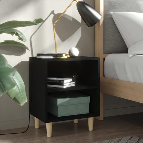 Vidaxl Table De Chevet Avec Pieds En Bois Massif Noir 40x30x50 Cm