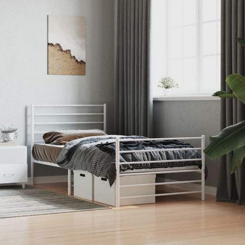 Vidaxl Cadre De Lit Métal Sans Matelas Et Pied De Lit Blanc 100x190 Cm