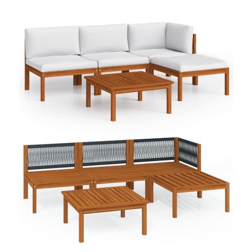 Vidaxl Salon De Jardin 5 Pcs Avec Coussins Crème Bois D'acacia Solide