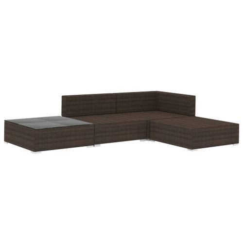 Vidaxl Salon De Jardin 4 Pcs Avec Coussins Résine Tressée Marron