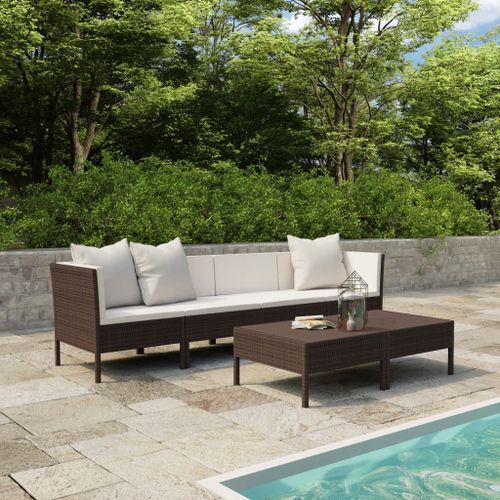 Vidaxl Salon De Jardin 6 Pcs Avec Coussins Résine Tressée Marron