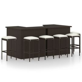Vidaxl Ensemble De Bar De Jardin 8 Pcs Coussins Résine Tressée Marron