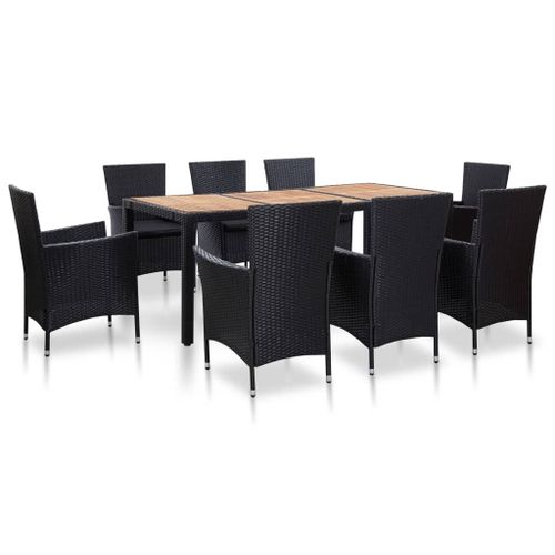 Vidaxl Mobilier À Dîner De Jardin 9pcs Et Coussins Résine Tressée Noir