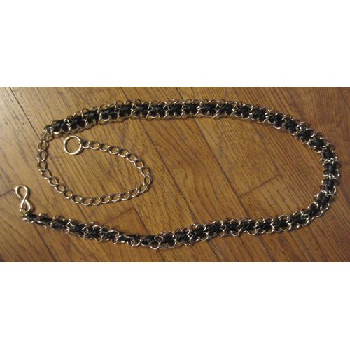 Ceinture Chaine Cuir Et Métal Doré 106 Cm