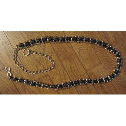 Ceinture Chaine Cuir Et Métal Doré 106 Cm
