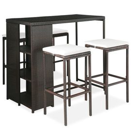 Vidaxl Ensemble De Bar De Jardin 5 Pcs Coussins Résine Tressée Marron