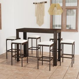 Vidaxl Ensemble De Bar De Jardin 7 Pcs Coussins Résine Tressée Marron