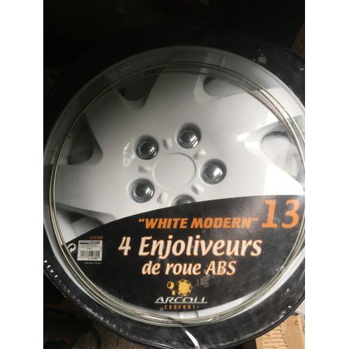 4 Enjolivers De Roue Abs Blanc / Argent 13 Pouces