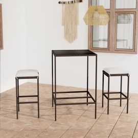 Vidaxl Ensemble De Bar De Jardin 3 Pcs Coussins Résine Tressée Marron