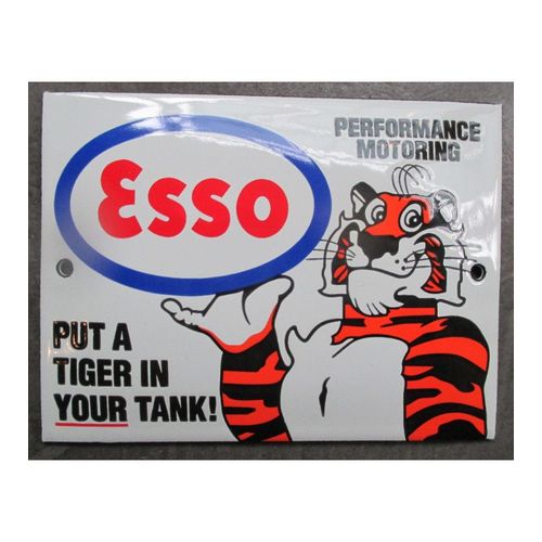 Mini Plaque Emaillée Esso Tigre Dans Le Moteur Rectangulaire 12x9cm