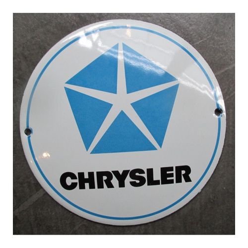Mini Plaque Email Chrysler Blanche Et Bleu Ronde 12cm Tole Emaillée Deco