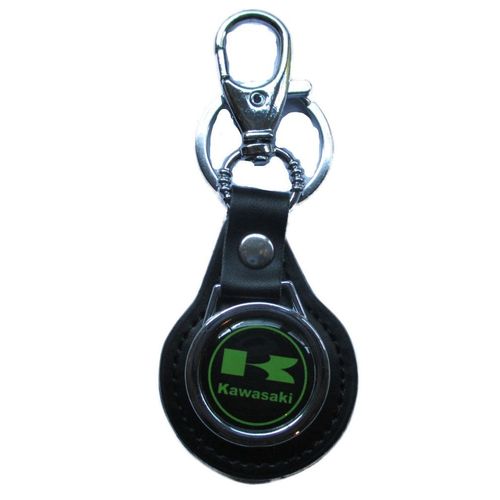 Porte Clé Kawasaki Logo Vert Et Noir En Simili Cuir Et Métal Moto Sportive