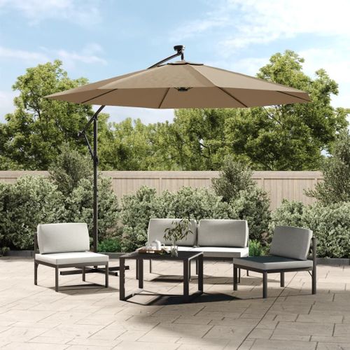 Vidaxl Parasol En Porte-À-Faux Led Et Mât En Acier 300 Cm Taupe