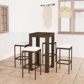 Vidaxl Ensemble De Bar De Jardin 5 Pcs Coussins Résine Tressée Marron