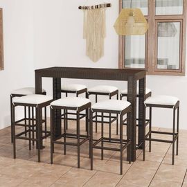 Vidaxl Ensemble De Bar De Jardin 9 Pcs Coussins Résine Tressée Marron