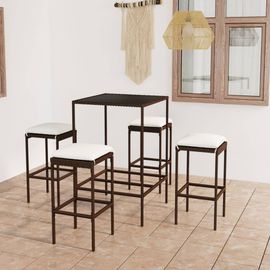 Vidaxl Ensemble De Bar De Jardin 5 Pcs Coussins Résine Tressée Marron