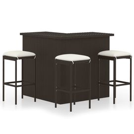 Vidaxl Ensemble De Bar De Jardin 4 Pcs Coussins Résine Tressée Marron