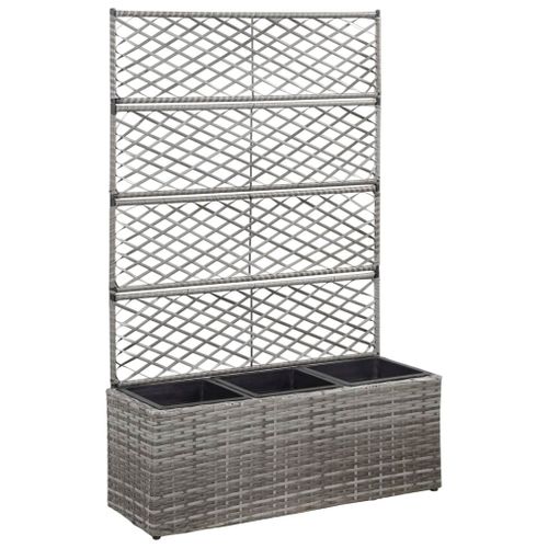 Vidaxl Lit Surélevé En Treillis 3 Pots 83x30x130cm Résine Tressée Gris