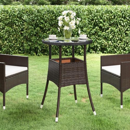 Vidaxl Table De Jardin Ø60x75 Cm Verre Trempé/Résine Tressée Marron