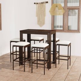 Vidaxl Ensemble De Bar De Jardin 7 Pcs Coussins Résine Tressée Marron