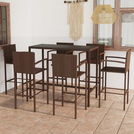 Vidaxl Ensemble De Bar De Jardin 7 Pcs Résine Tressée Marron