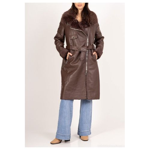 Manteau Long Avec Fourrure Marron Femme