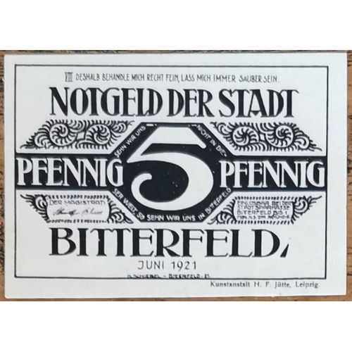 Billet Allemagne 5 Pfennig 06/1921 Bitterfeld Grm 111,1